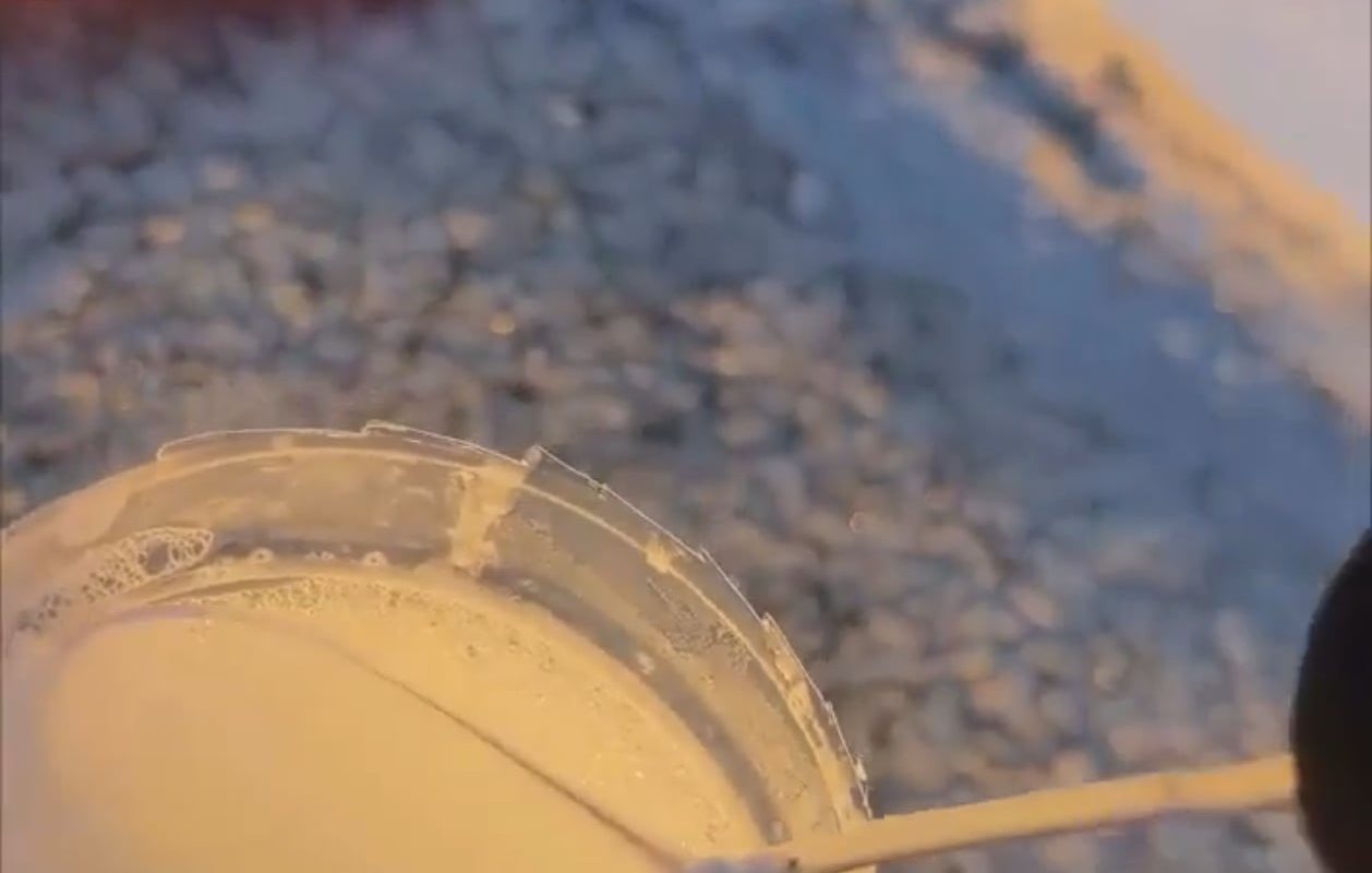 Ice forming on soap bubbles in -8 degrees Celsius