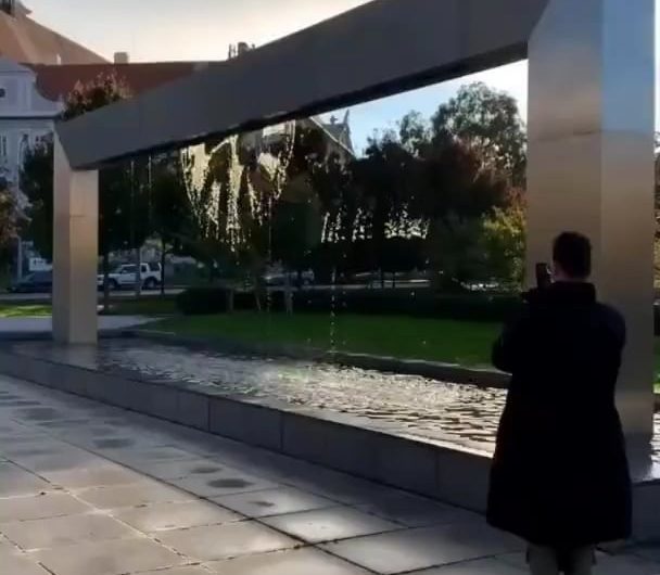 In Brno , Czech there is a computer controlled water jet that shows time