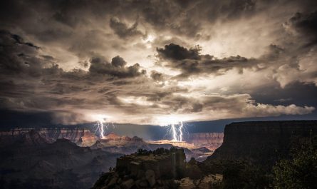 Lightning in the grand canyon as captured by photographer Rolf Maeder