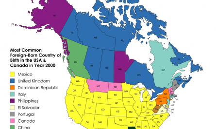Most Common Foreign Country of Birth in the USA & Canada in Year 2000