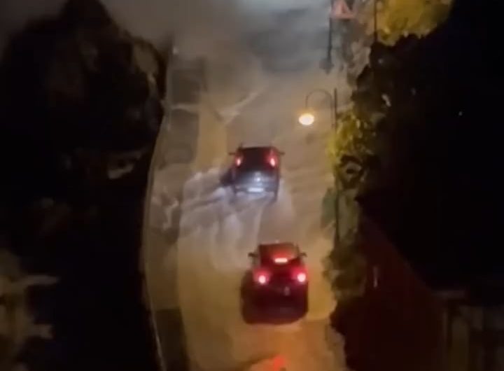 Motorists were forced to turn around as monster waves smashed onto a coastal road in Italy’s Calabria region over the weekend