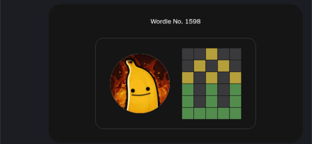 My cousin's wordle board today.