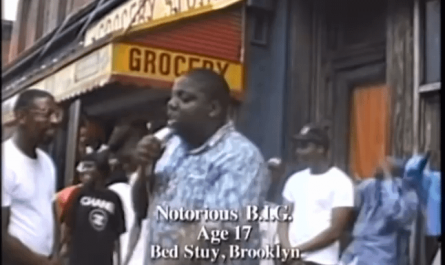 Notorious B.I.G. in a street battle rap at age 17.