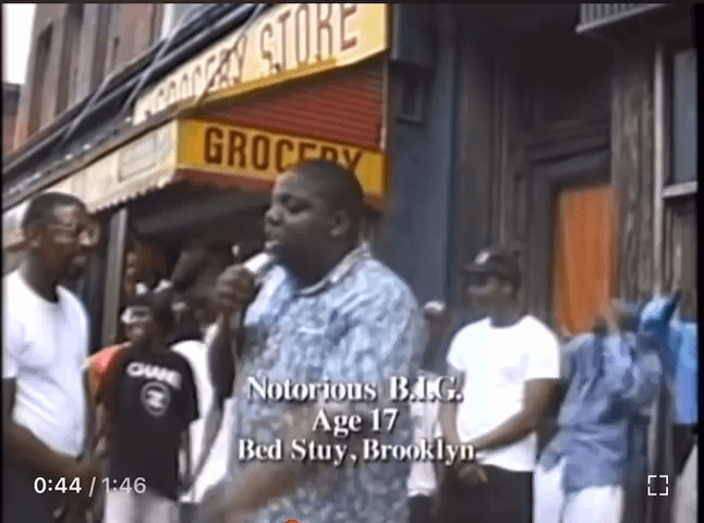 Notorious B.I.G. in a street battle rap at age 17.