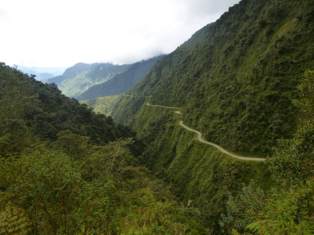 Often cited as the world’s most dangerous road, this is Bolivia’s North Yungas “Death Road”, a narrow, unguarded mountain route with sheer drops where an estimated 200–300 people were killed per year before 2006