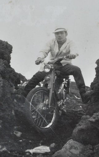 On August 4th, 1963, 22-year-old Japanese climber/biker Susumu Nabeta attempted to climb Mount Fuji by riding a motorcycle. After traveling a total distance of 40 kilometers in 12 hours with a modified Honda C100 Super Cub, he successfully rode up to the summit