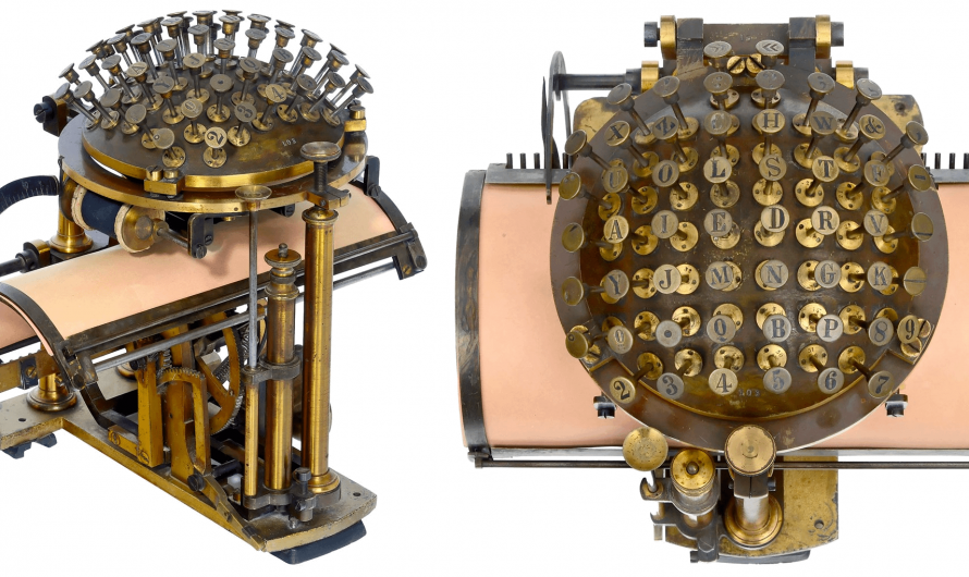 One of the earliest writing machines: Malling-Hansen Typewriter (Writing ball). Made in 1865,