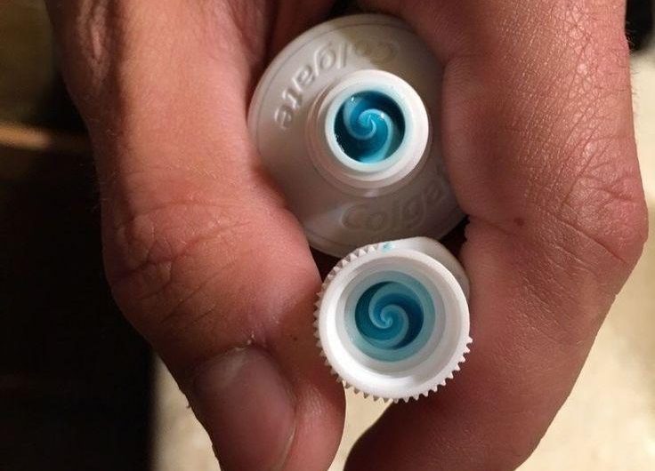 Perfectly aligned spiral toothpaste.