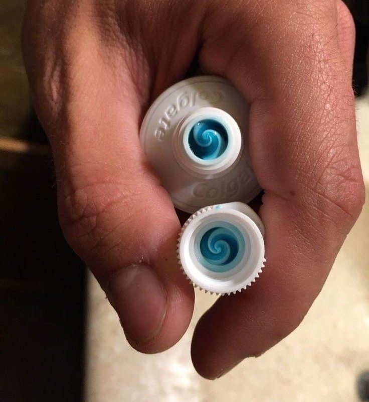 Perfectly aligned spiral toothpaste.