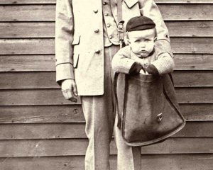 Prior to 1920, it was still legal to mail children in the US - generally speaking it was less costly than travelling by train as a passenger. Kids were required to have stamps affixed to them and weigh less than 50 pounds.
