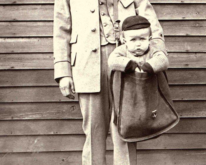 Prior to 1920, it was still legal to mail children in the US - generally speaking it was less costly than travelling by train as a passenger. Kids were required to have stamps affixed to them and weigh less than 50 pounds.