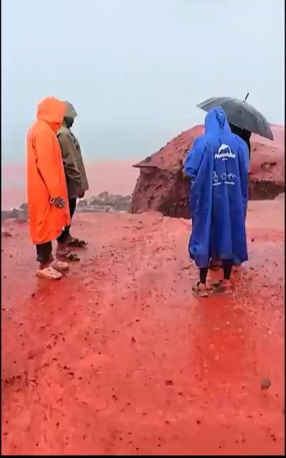 Rainfall on an Iranian Island turns the beach red, the colour is due to the island's high concentration of iron oxide.