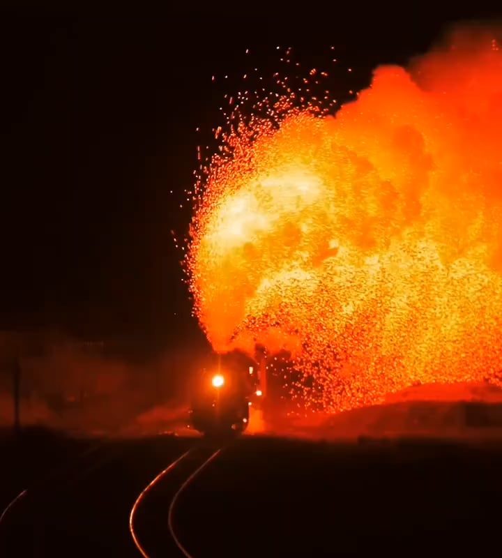 Real steam at night — JS-class locomotive in Sandaoling, China, showering sparks during a firebox clean