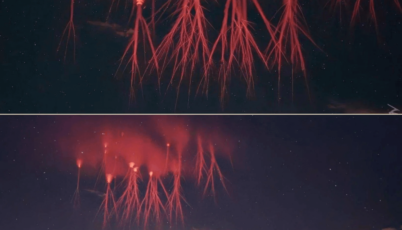 Red Sprites and Blue Jets in the sky [Credit: Pecos Hank , video in my comment]