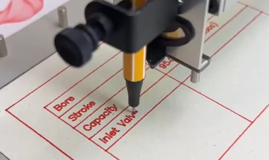 Robot drawing an engine blueprint.