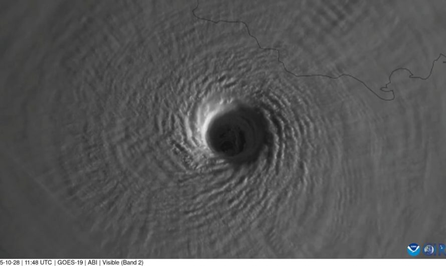 Satellite imagery of Hurricane Melissa approaching Jamaica