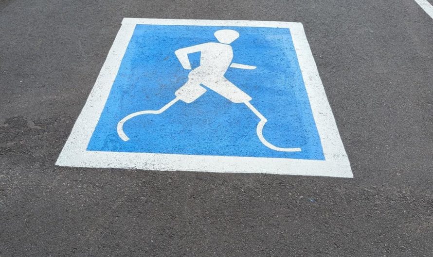 Spotted creative handicap parking signs depicting different parasports outside a sporting goods store