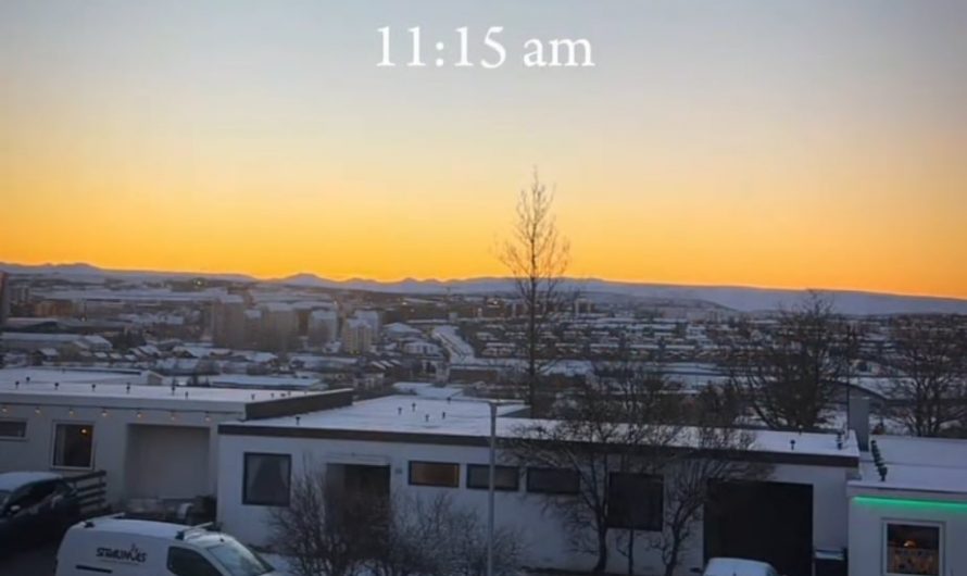 Sunrise and set in Iceland on the winter solstice