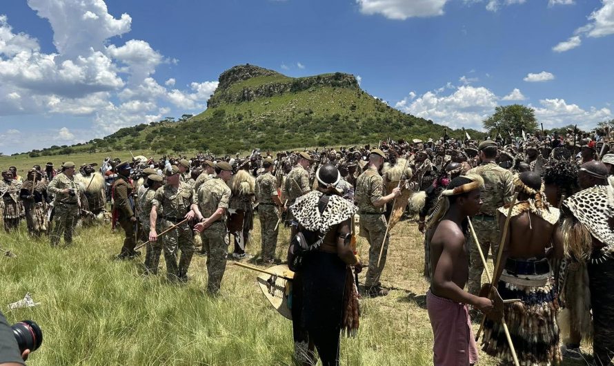 The Royal Welsh Regiment and a Zulu Impi met at the site of The Battle of Isandlwana to mark its 146th Anniversary yesterday.