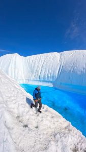 The blue glacial waters of Antarctica.
