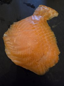 The cold smoked salmon piece I was going to cut looked like a flat fish