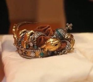 The current state of the crown of Empress Eugénie (1826–1920) stolen in October from the Louvre and recovered outside the museum