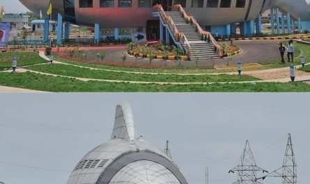 The headquarters of the National Fisheries Development Board in Hyderabad, India. Is shaped like a silly fish!