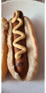 The mustard design on my veggie-dog