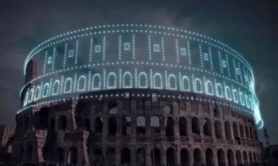The real height of the Coloseum, represented by 2000 drones.