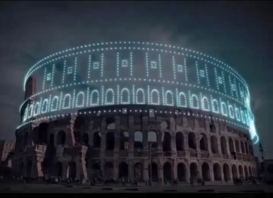 The real height of the Coloseum, represented by 2000 drones.