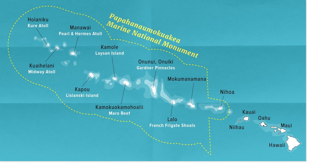 The true size of the Hawaii Atoll is 1500 miles long