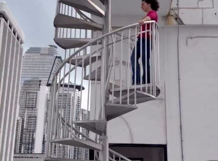 The way she gets down the spiral stairs