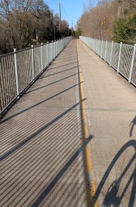 The way the shadow lines up with the paint