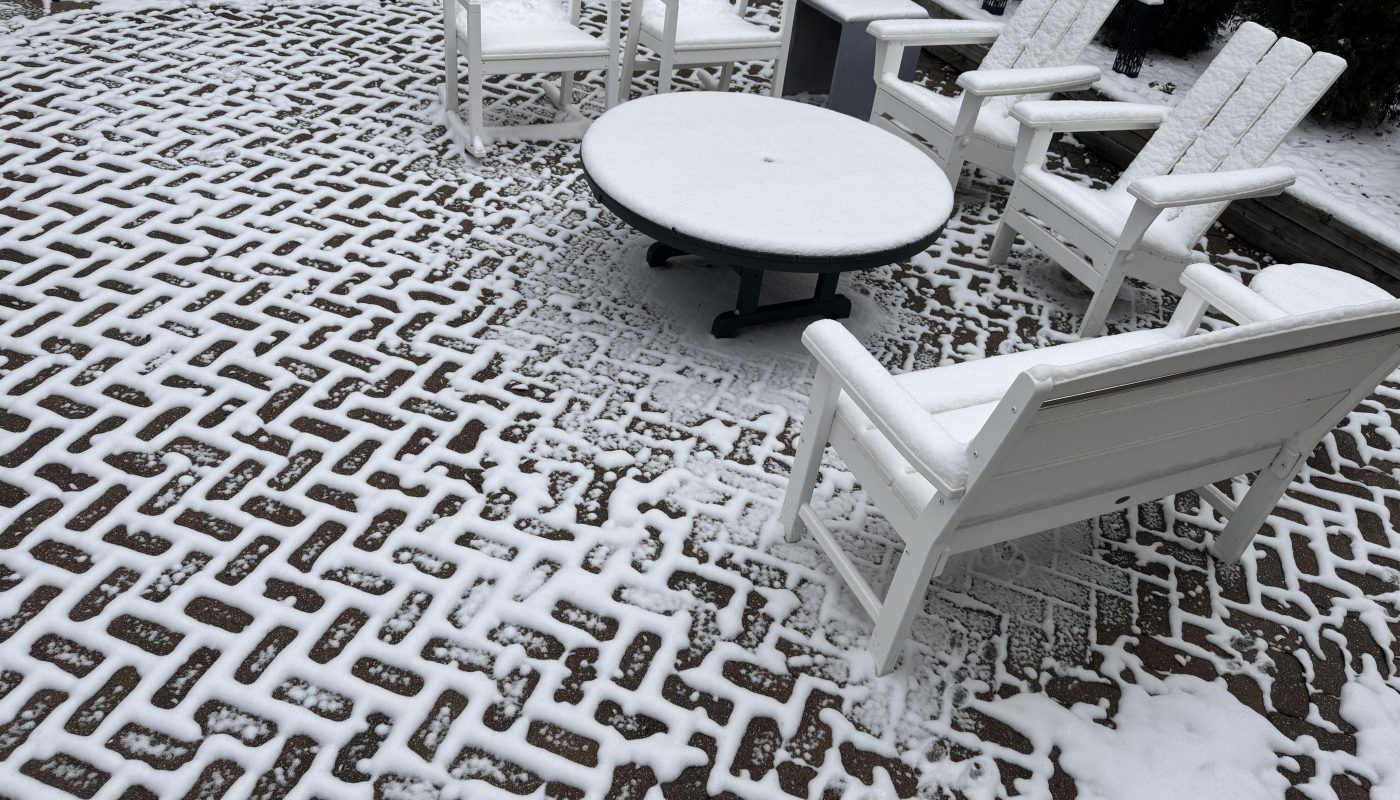 The way the snow formed around these brick pavers
