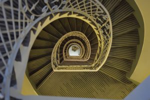 The way this staircase spirals without a center column. [oc]
