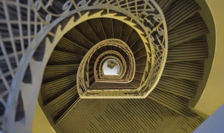 The way this staircase spirals without a center column. [oc]