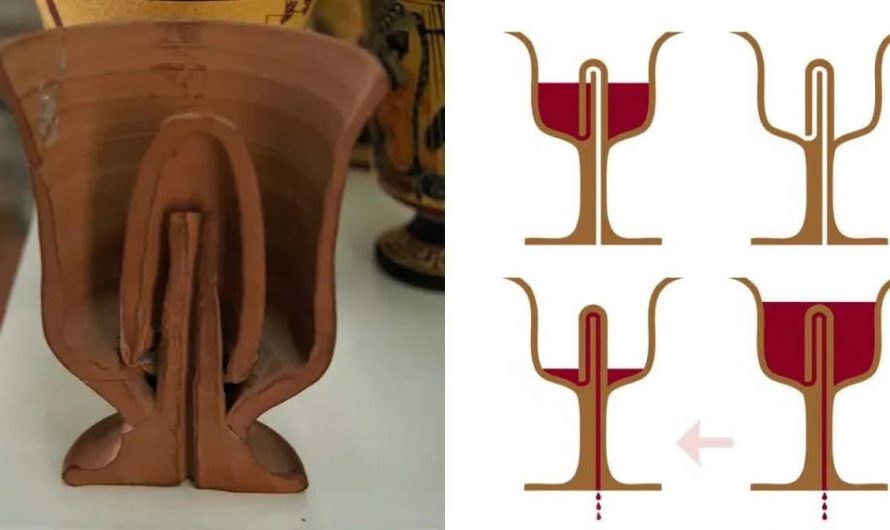 This is the Pythagorean cup; it’s designed to empty completely if you pour in too much liquid