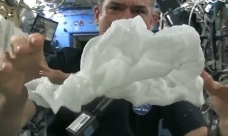 This is what happens when you squeeze out a wet towel in space.