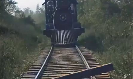 This stunt was real and done by Buster Keaton in “The General” (1926)