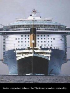 Titanic size compared to a modern cruise ship.👀