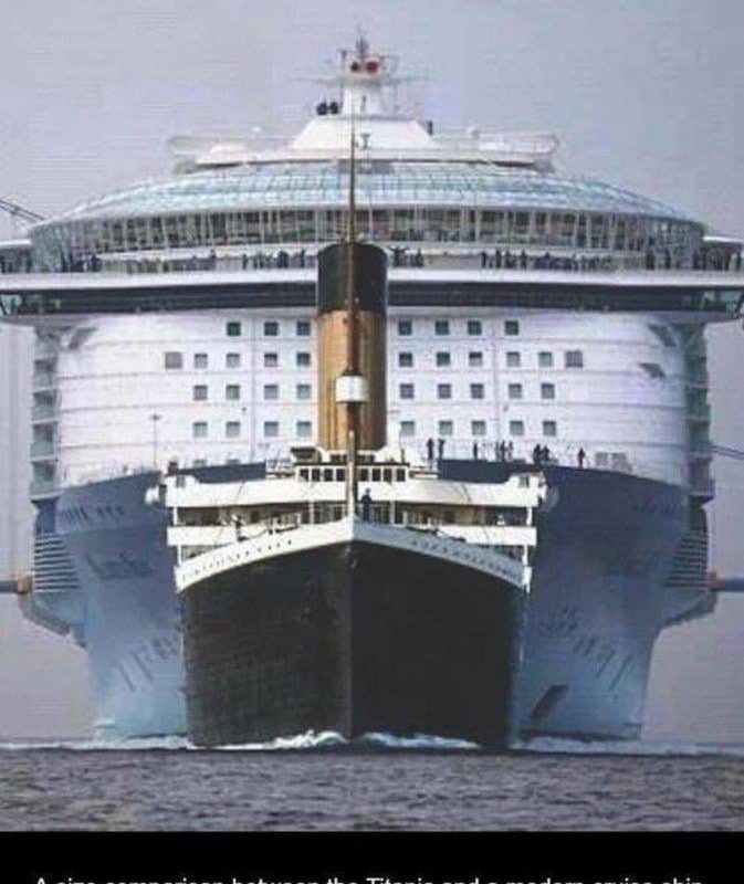 Titanic size compared to a modern cruise ship.👀
