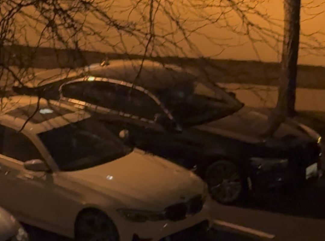 Two cars with their alarm thingies perfectly synchronized.