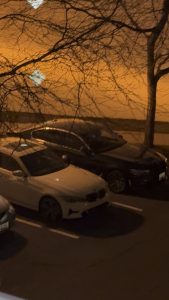 Two cars with their alarm thingies perfectly synchronized.