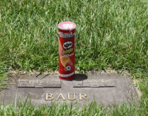 When Fred Baur, inventor of the Pringles can, died in 2008, part of his ashes were buried in an pringles can.