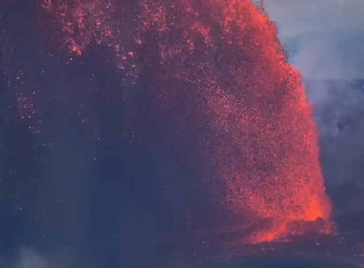 A close-up shot of  eruption of kilauea volcano