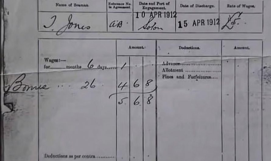 A real wage record issued for a Titanic crew member — dated just days before the ship sank