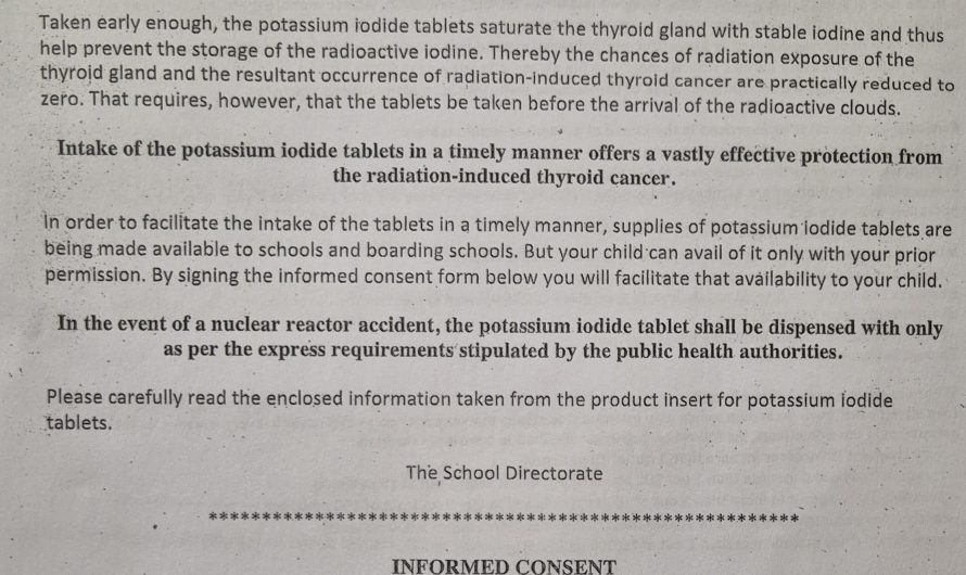 A routine school consent form… for giving kids iodine tablets in case of nuclear fallout