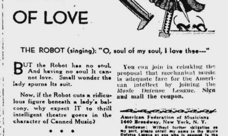 Advert from the 1930 campaign against recorded music by The American Federation of Musician.