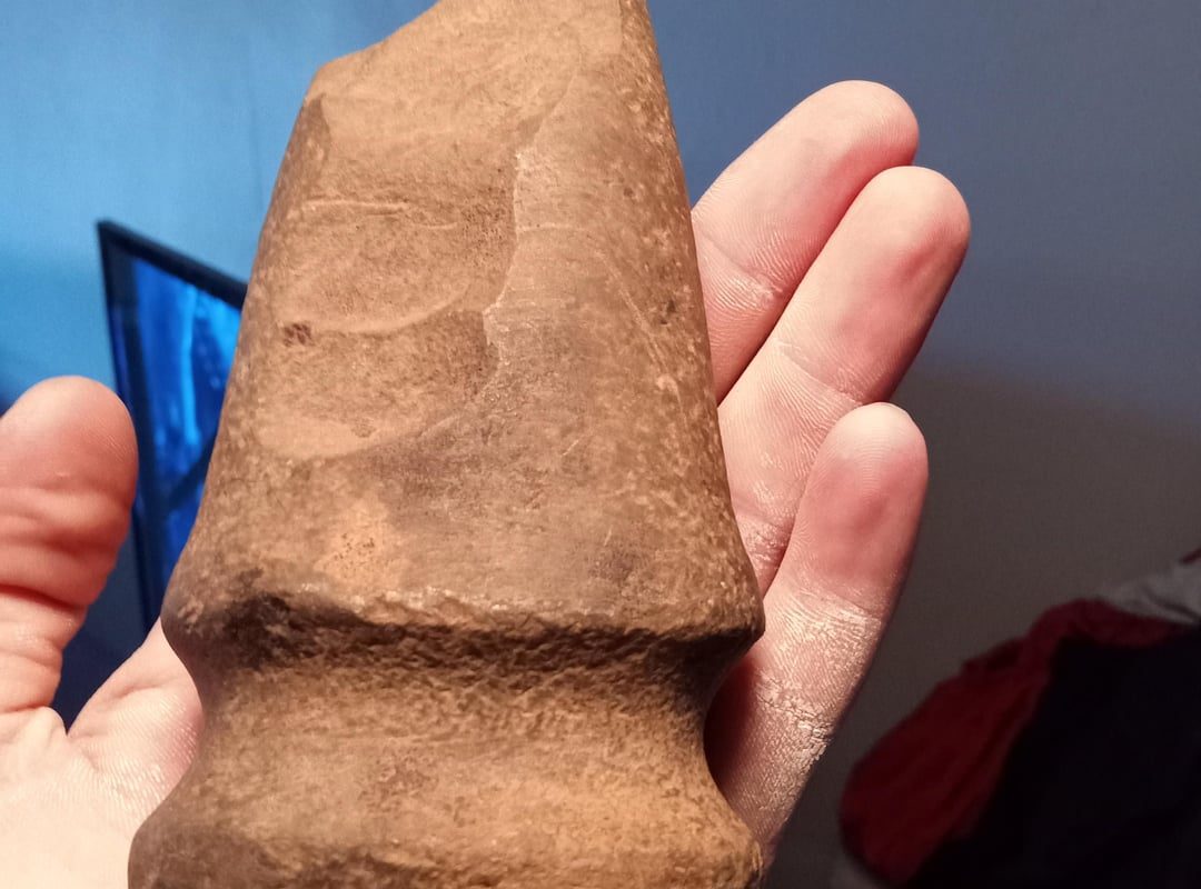 Another one for our fathers axes. Found in NW Arkansas. He said he stubbed his toe and dug it up with the intention of throwing it over the bluff thinking it was a normal rock that hurt him.