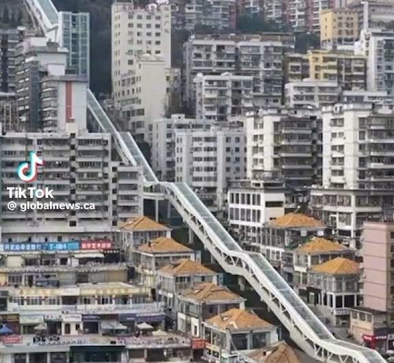 China built a 80 storey escalator through mountainous terrain